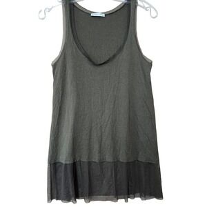 Zara Collection Top Womens Small Brown Olive Sheer Mesh Trim Scoop Neck Tank Top